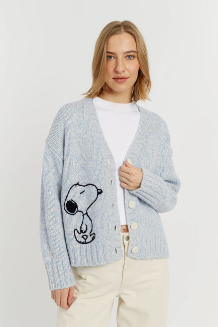 Blue Merino Snoopy Marl Cardigan