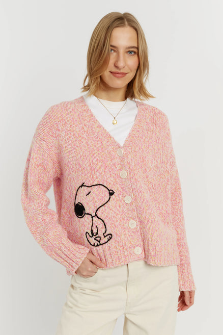 Pink Merino Snoopy Marl Cardigan