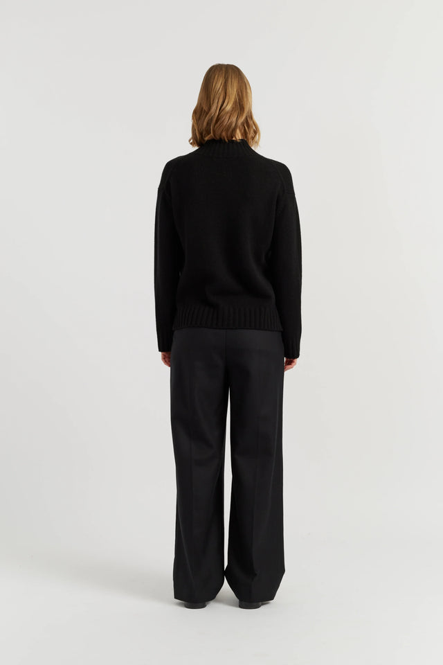 Black Pure Cashmere Funnel Neck Sweater image 3