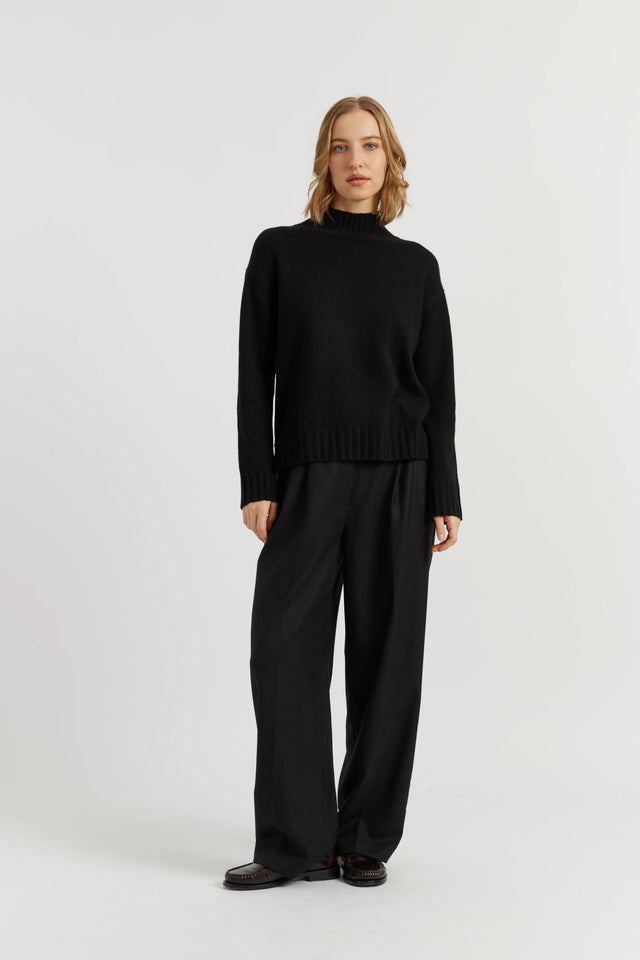 Black Pure Cashmere Funnel Neck Sweater image 2