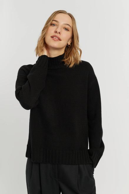 Black Pure Cashmere Funnel Neck Sweater