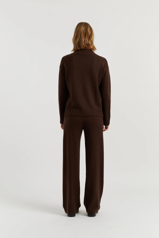 Chocolate Pure Cashmere Funnel Neck Sweater image 3
