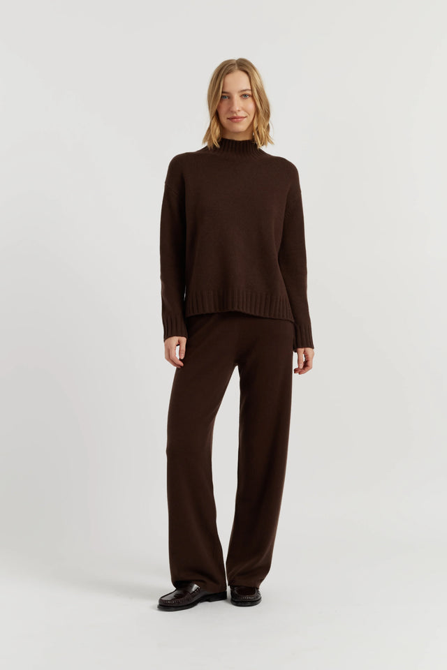 Chocolate Pure Cashmere Funnel Neck Sweater image 2