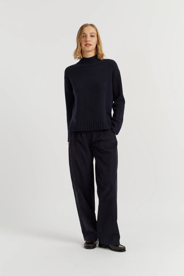Navy Pure Cashmere Funnel Neck Sweater image 2