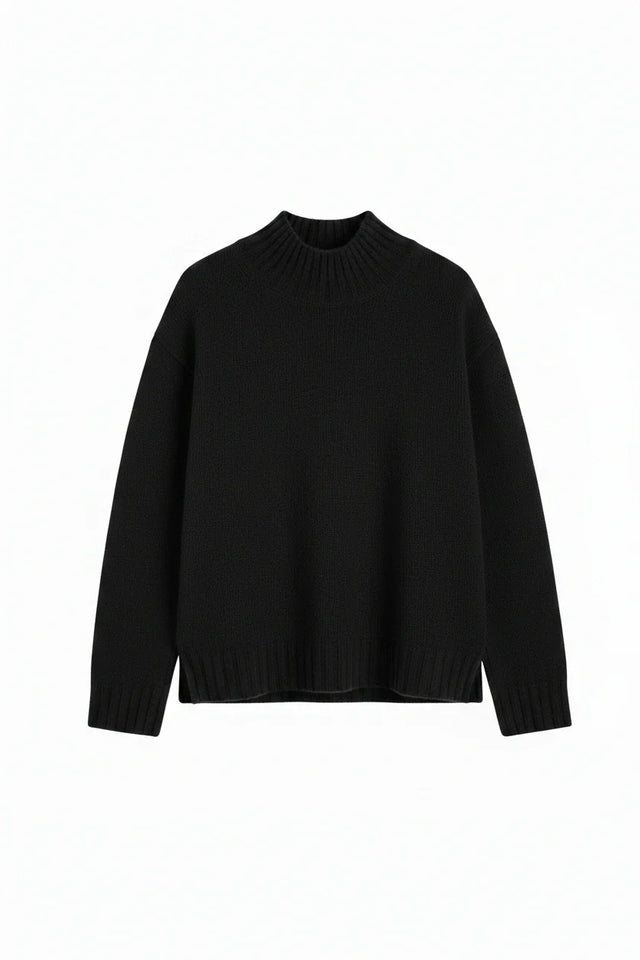 Black Pure Cashmere Funnel Neck Sweater image 4