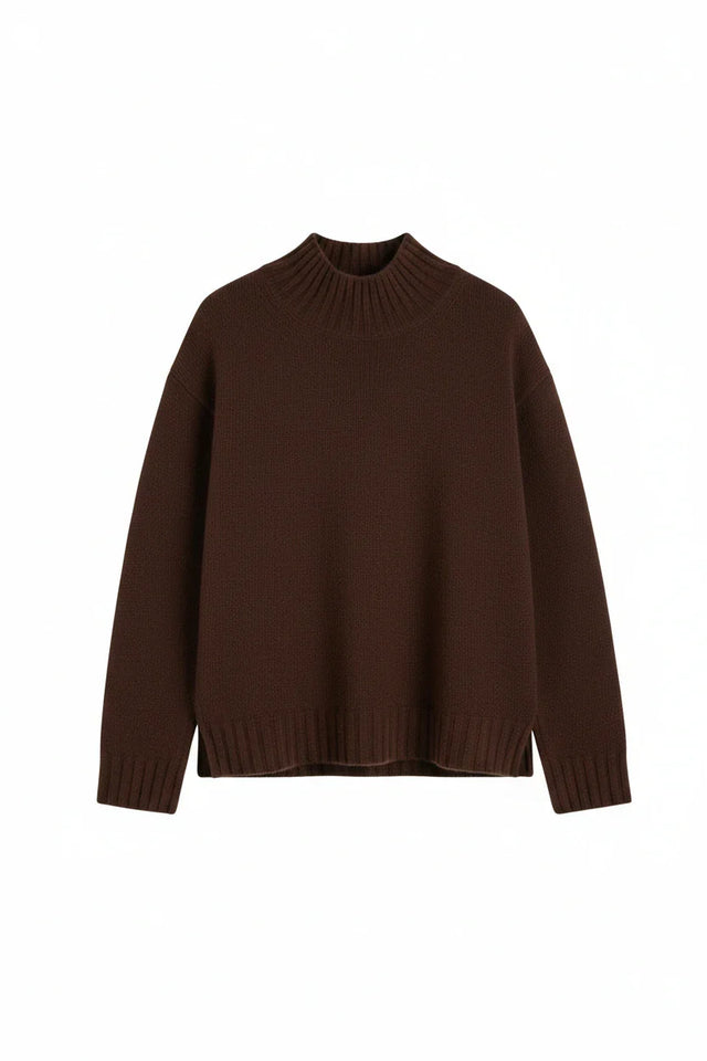 Chocolate Pure Cashmere Funnel Neck Sweater image 4
