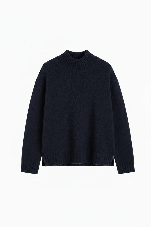 Navy Pure Cashmere Funnel Neck Sweater image 4