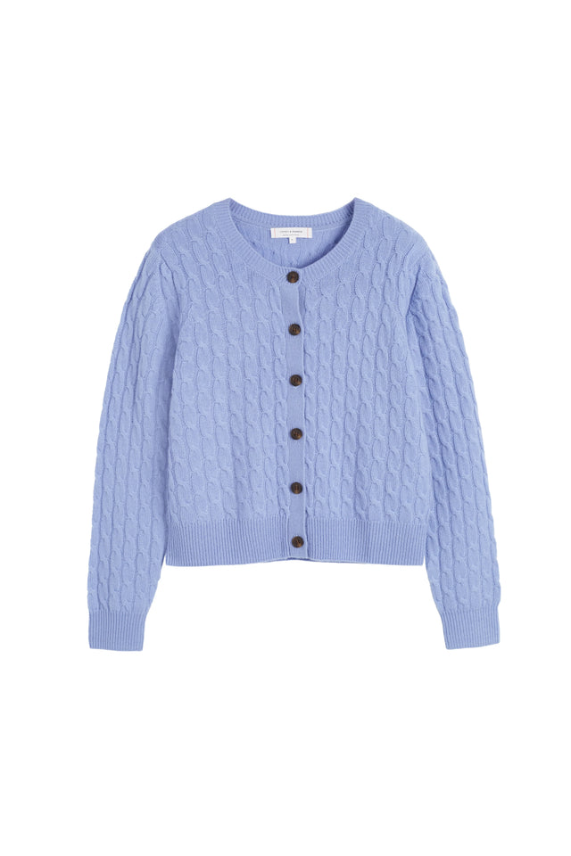 Baby-Blue Pure Cashmere Cabled Crew Neck Cardigan image 4