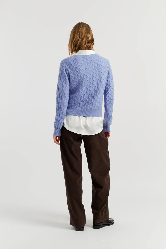 Baby-Blue Pure Cashmere Cabled Crew Neck Cardigan image 3