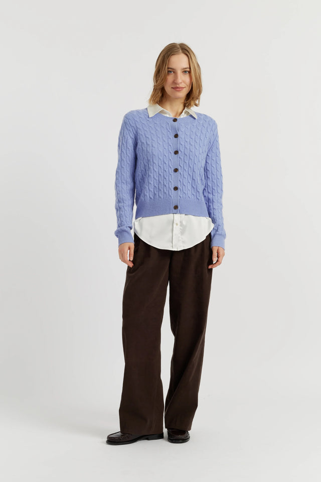 Baby-Blue Pure Cashmere Cabled Crew Neck Cardigan image 2