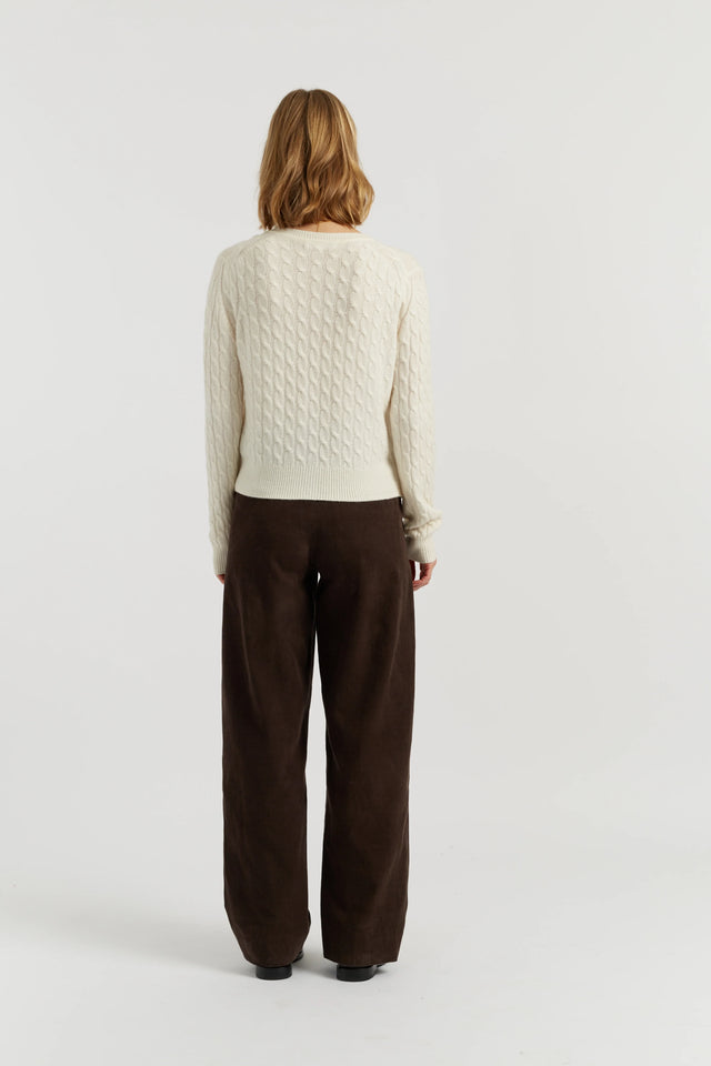 Cream Pure Cashmere Cabled Crew Neck Cardigan image 3