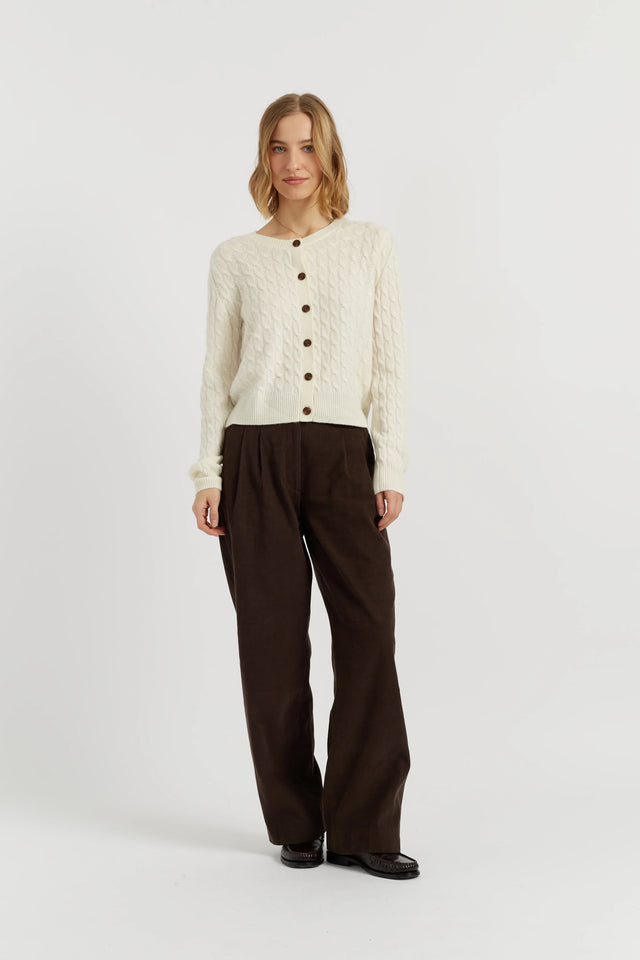 Cream Pure Cashmere Cabled Crew Neck Cardigan image 2