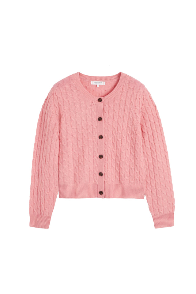 Salmon Pure Cashmere Cabled Crew Neck Cardigan image 4