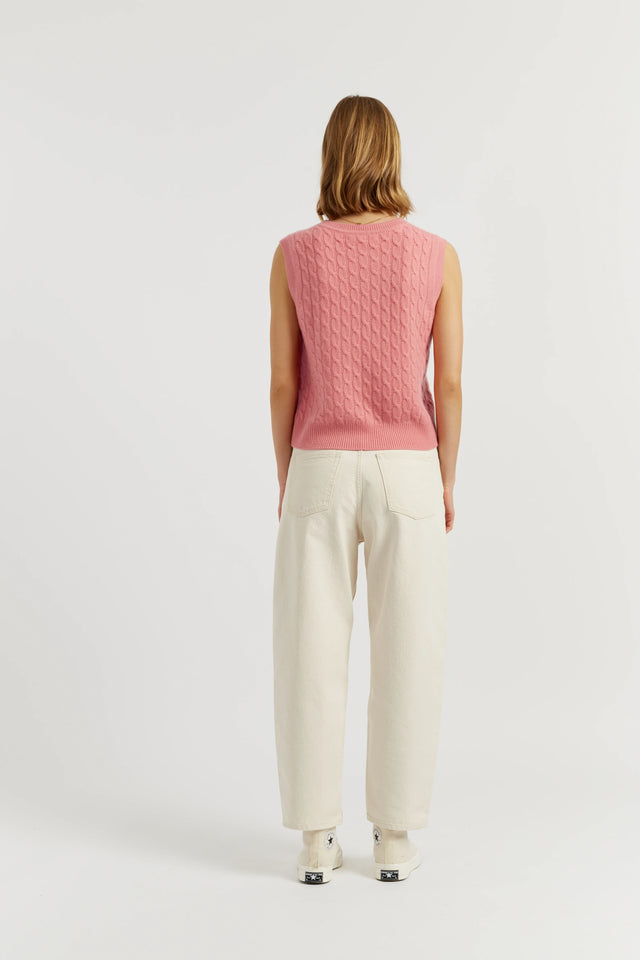 Salmon Pure Cashmere Cabled Tank image 3