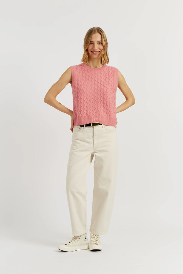 Salmon Pure Cashmere Cabled Tank image 2