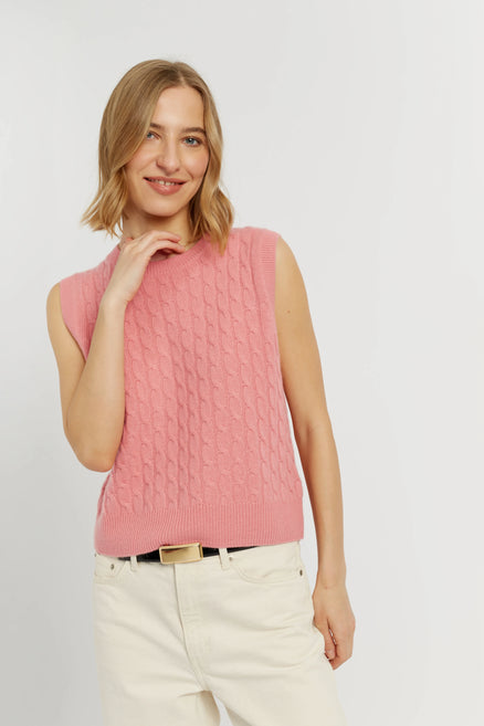 Salmon Pure Cashmere Cabled Tank