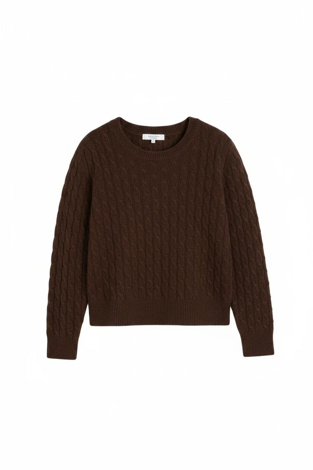 Chocolate Pure Cashmere Cable Sweater image 4