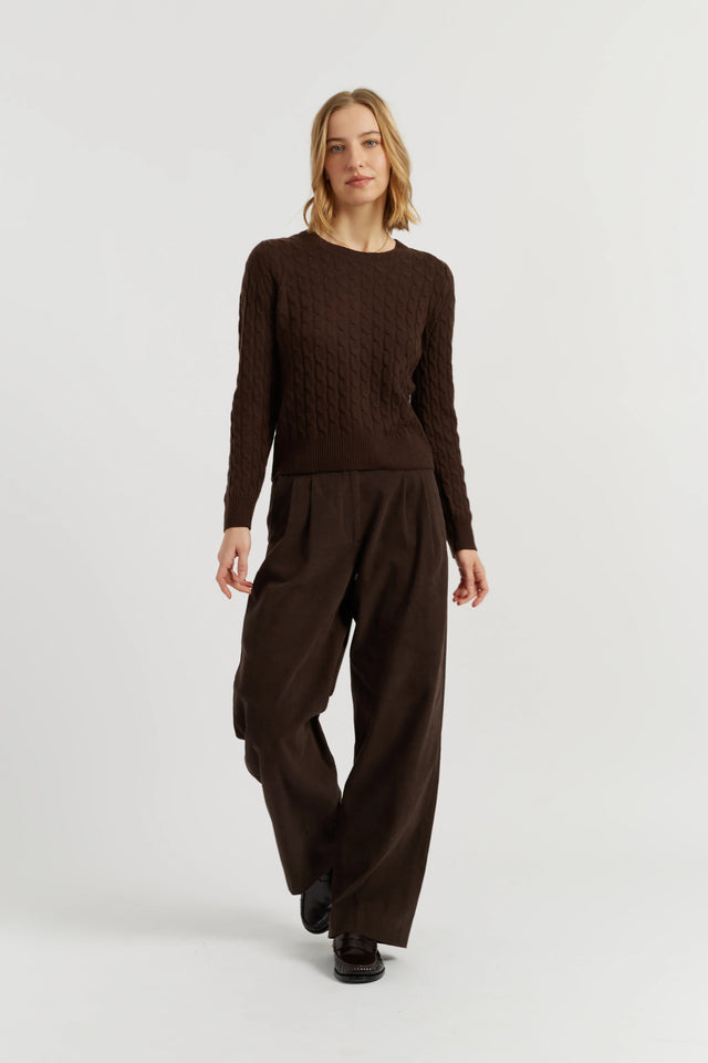 Chocolate Pure Cashmere Cable Sweater image 2