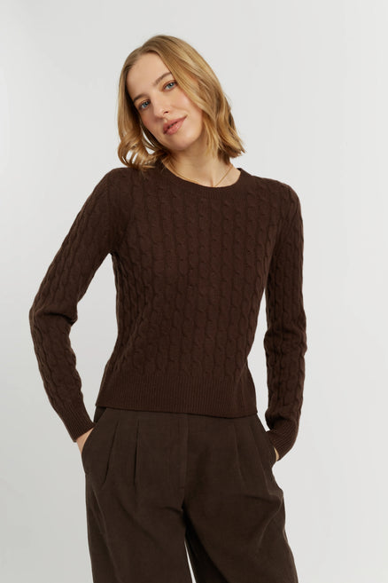 Chocolate Pure Cashmere Cable Sweater