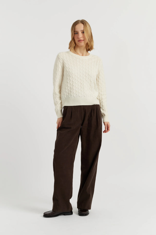 Cream Pure Cashmere Cable Sweater image 2