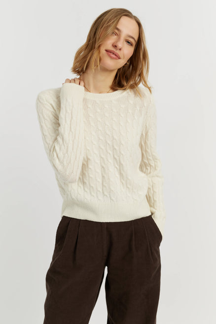 Cream Pure Cashmere Cable Sweater