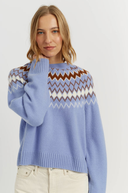 Baby-Blue Wool-Cashmere Fair Isle Sweater