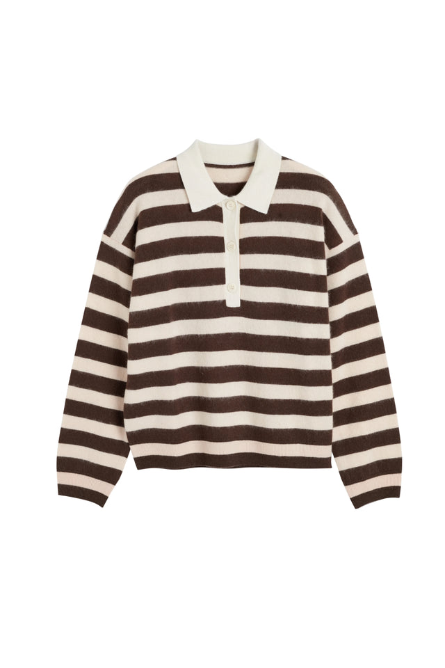 Pink-Chocolate Merino Stripe Polo Top image 4