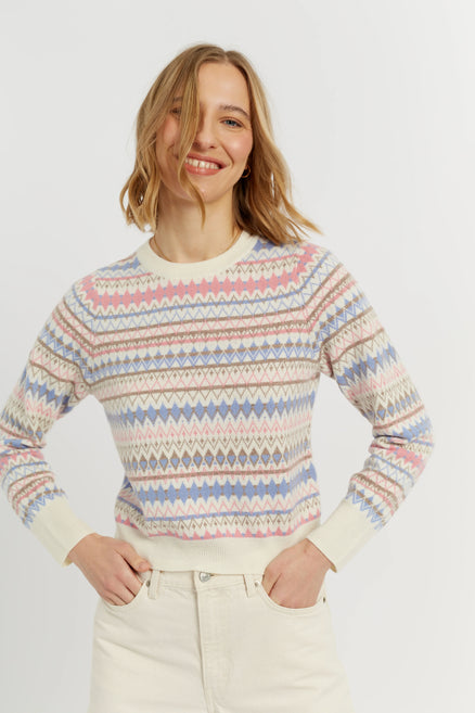 Cream Wool-Cashmere Fair Isle Sweater
