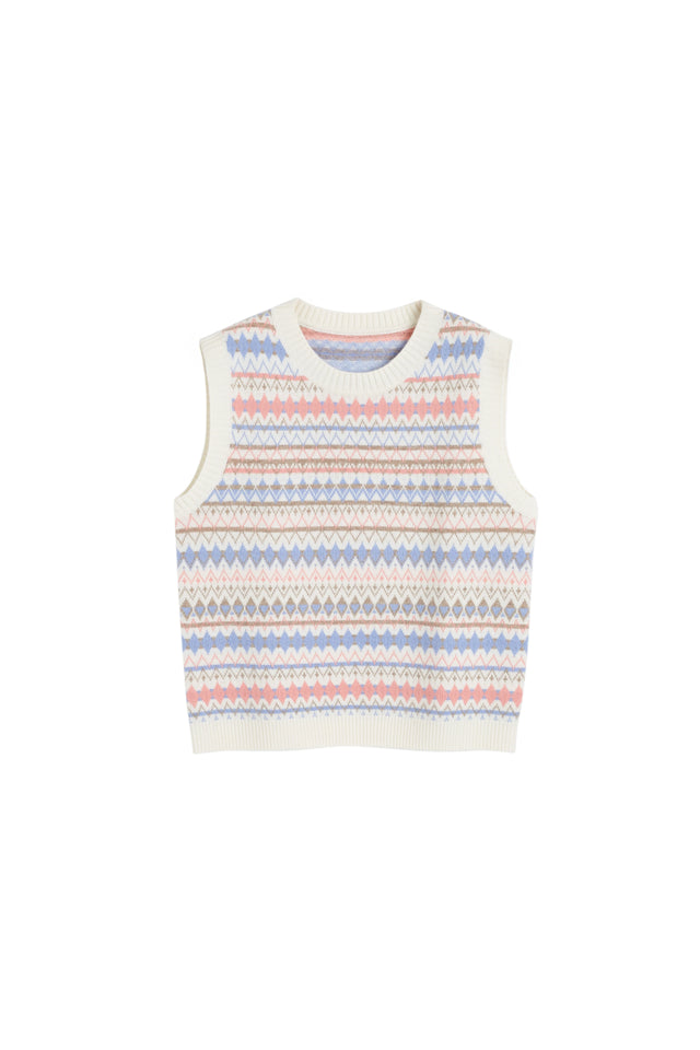 Cream Wool-Cashmere Fair Isle V-neck Tank image 5