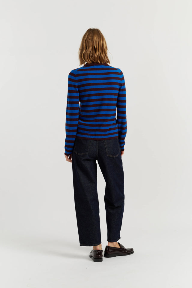 Cobalt Wool-Cashmere Stripe Collared Sweater image 3
