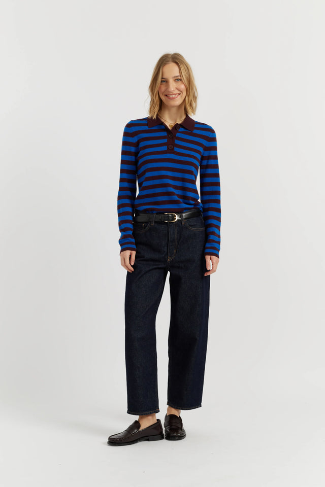 Cobalt Wool-Cashmere Stripe Collared Sweater image 2