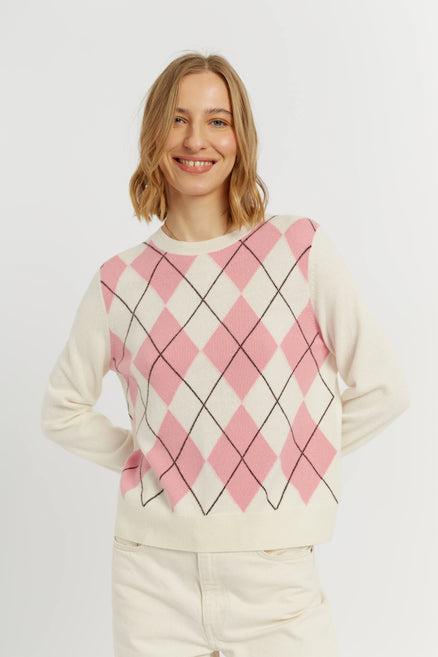 Salmon Wool-Cashmere Diamond Sweater