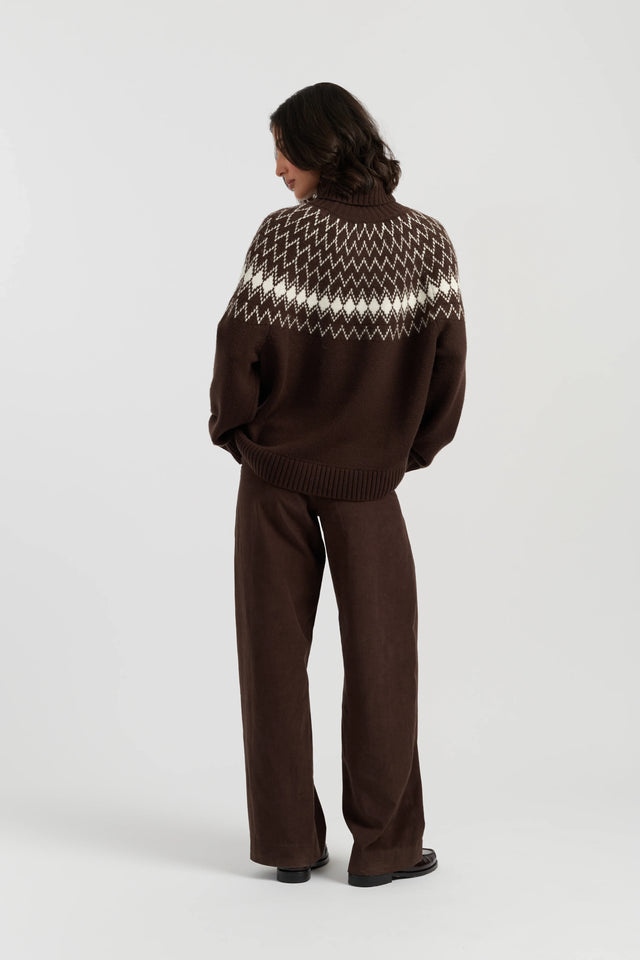 Chocolate Wool-Cashmere Fair Isle Rollneck Sweater image 3