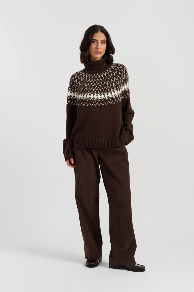 Chocolate Wool-Cashmere Fair Isle Rollneck Sweater image 2