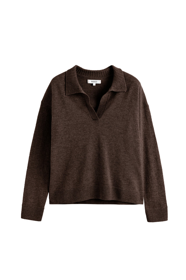 Chocolate Wool-Cashmere Collared Sweater image 4