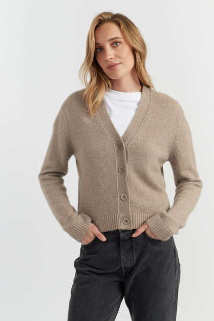 Warm-Oatmeal Pure Cashmere Cardigan