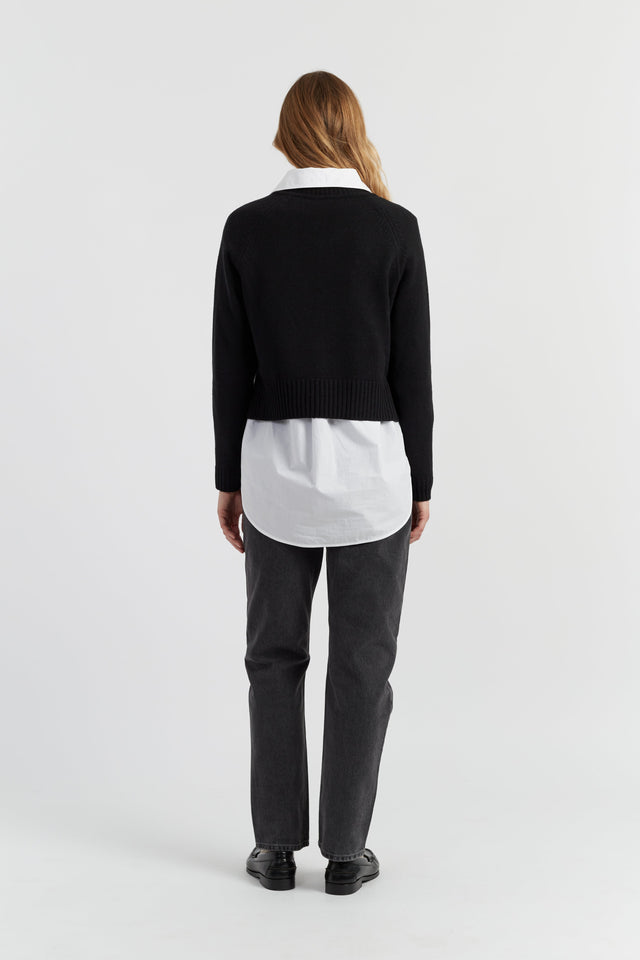 Black Pure Cashmere Cropped V-Neck Sweater image 2