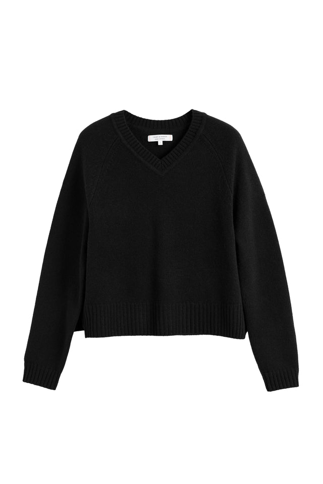 Black Pure Cashmere Cropped V-Neck Sweater image 4