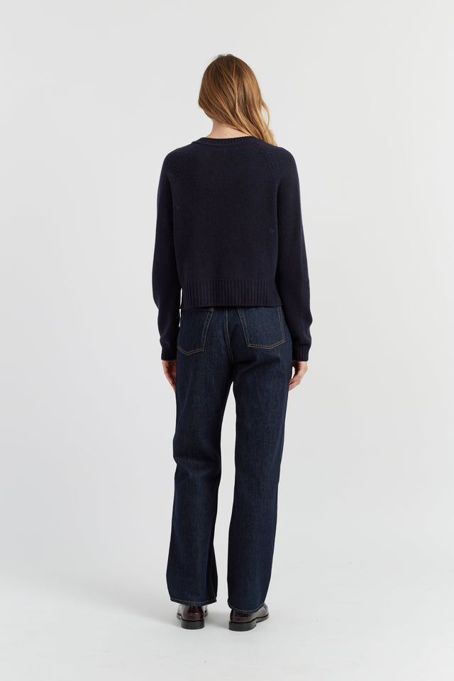 Navy Pure Cashmere Cropped V-Neck Sweater image 2