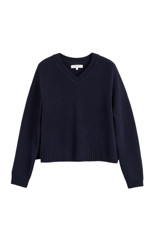 Navy Pure Cashmere Cropped V-Neck Sweater image 4