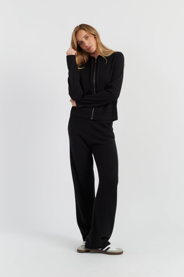 Black Pure Cashmere Zip Hoodie image 3