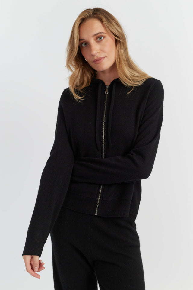 Black Pure Cashmere Zip Hoodie image 1