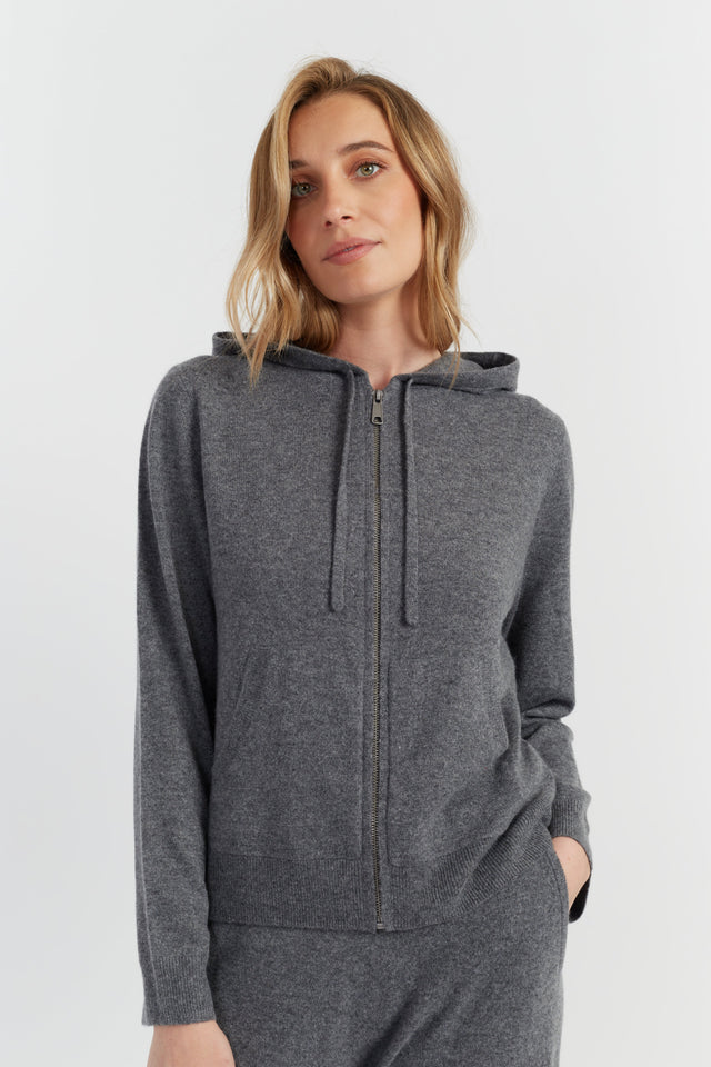 Grey Pure Cashmere Zip Hoodie image 1