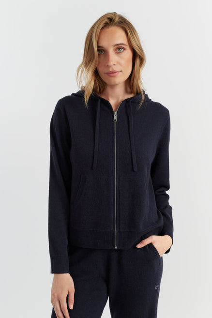 Navy Pure Cashmere Zip Hoodie