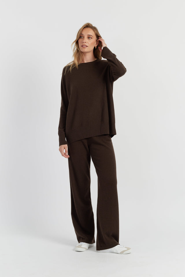 Chocolate Pure Cashmere Wide-Leg Pants image 1