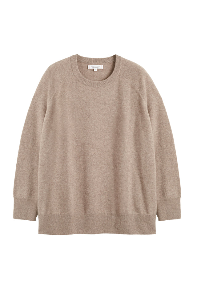 Warm-Oatmeal Pure Cashmere Slouchy Sweater image 4