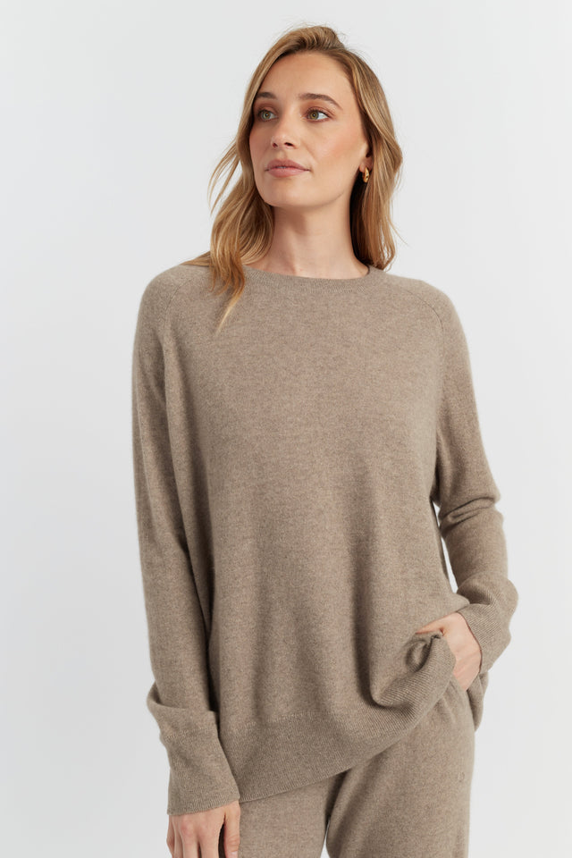 Warm-Oatmeal Pure Cashmere Slouchy Sweater image 1