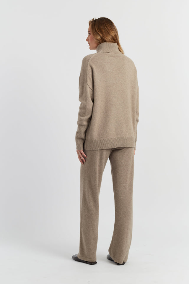 Warm-Oatmeal Pure Cashmere Relaxed Rollneck Sweater image 3