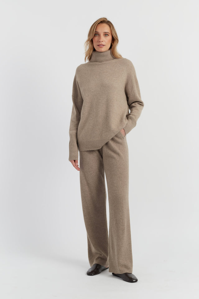 Warm-Oatmeal Pure Cashmere Relaxed Rollneck Sweater image 2