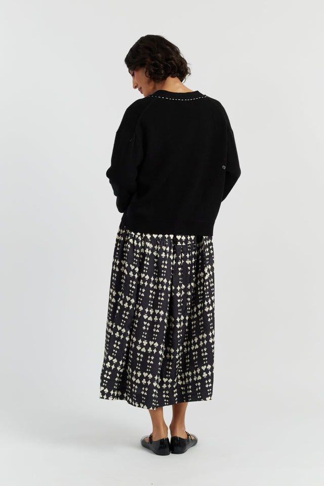 Black Wool-Cashmere Queen of Hearts Cardigan image 2